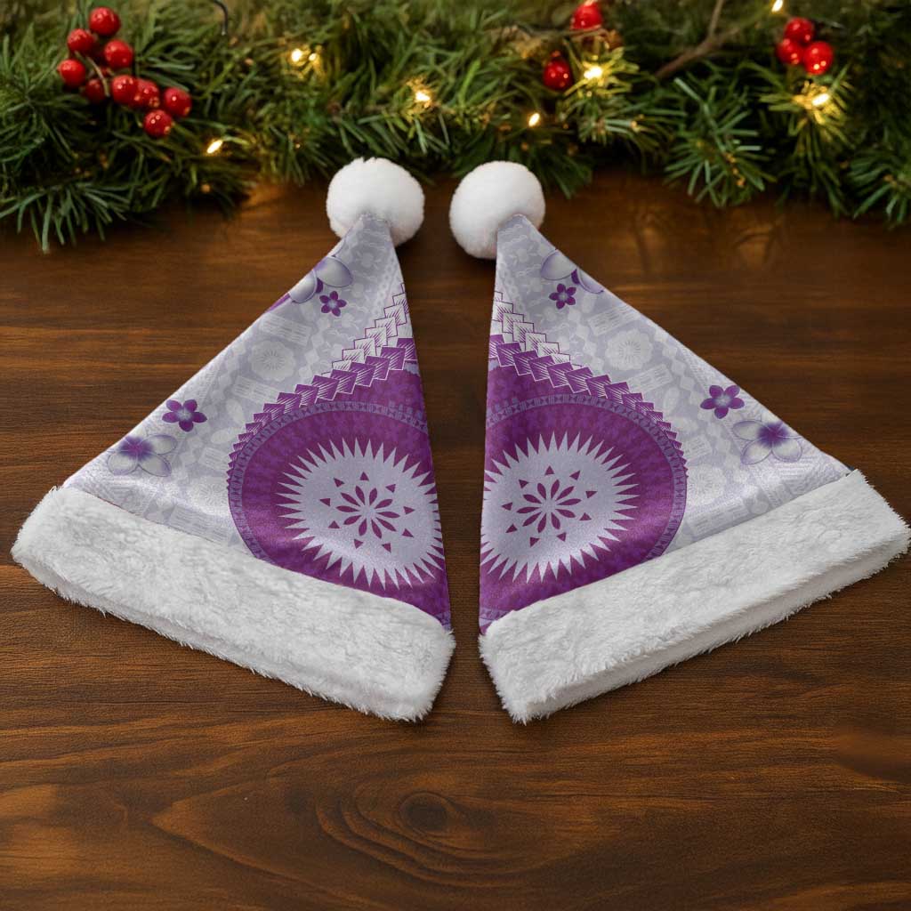 Bula Fiji Christmas Santa Hat Violet Plumeria Masi Tapa Pattern - Polynesian Pride