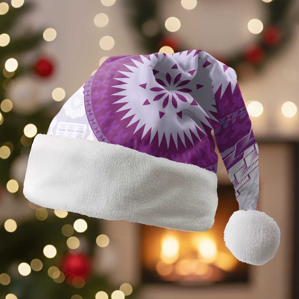Bula Fiji Christmas Santa Hat Violet Plumeria Masi Tapa Pattern - Polynesian Pride