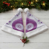 Bula Fiji Christmas Santa Hat Violet Plumeria Masi Tapa Pattern - Polynesian Pride