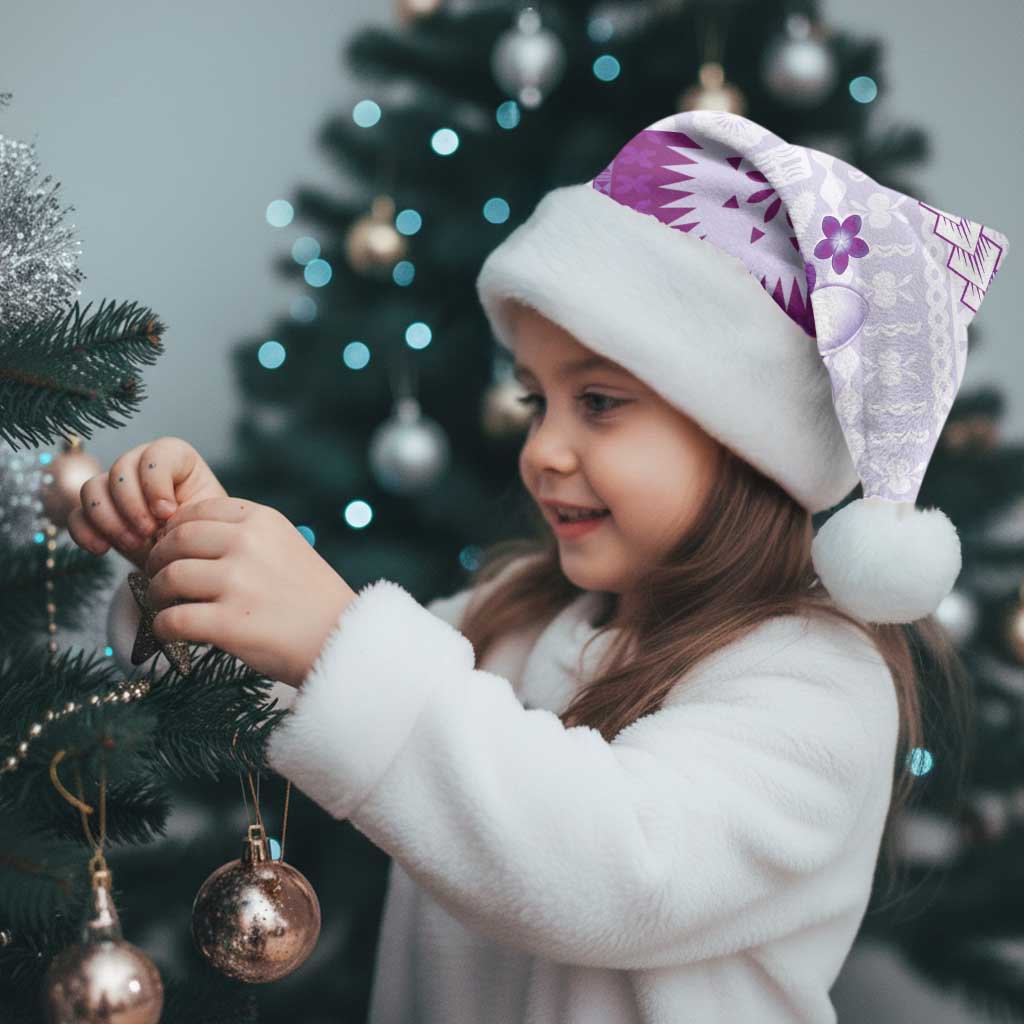 Bula Fiji Christmas Santa Hat Violet Plumeria Masi Tapa Pattern - Polynesian Pride