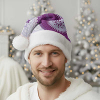 Bula Fiji Christmas Santa Hat Violet Plumeria Masi Tapa Pattern - Polynesian Pride