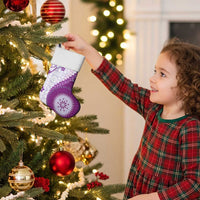 Bula Fiji Christmas Stocking Violet Plumeria Masi Tapa Pattern - Polynesian Pride