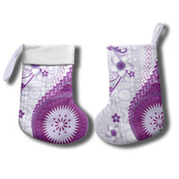 Bula Fiji Christmas Stocking Violet Plumeria Masi Tapa Pattern - Polynesian Pride