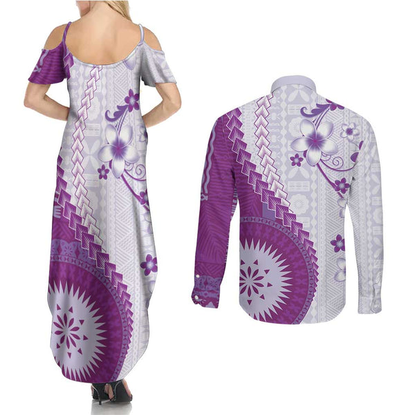 Polynesian Couples Matching Summer Maxi Dress and Long Sleeve Button Shirts Dog Lover With Samoyed - Sunset At The Beach Brown Ver LT7 main image 1