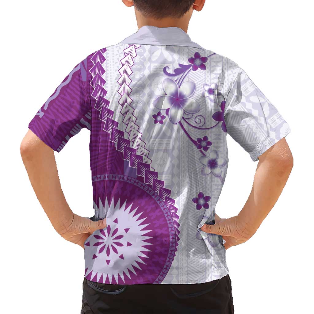 Bula Fiji Family Matching Mermaid Dress and Hawaiian Shirt Violet Plumeria Masi Tapa Pattern LT05 - Polynesian Pride