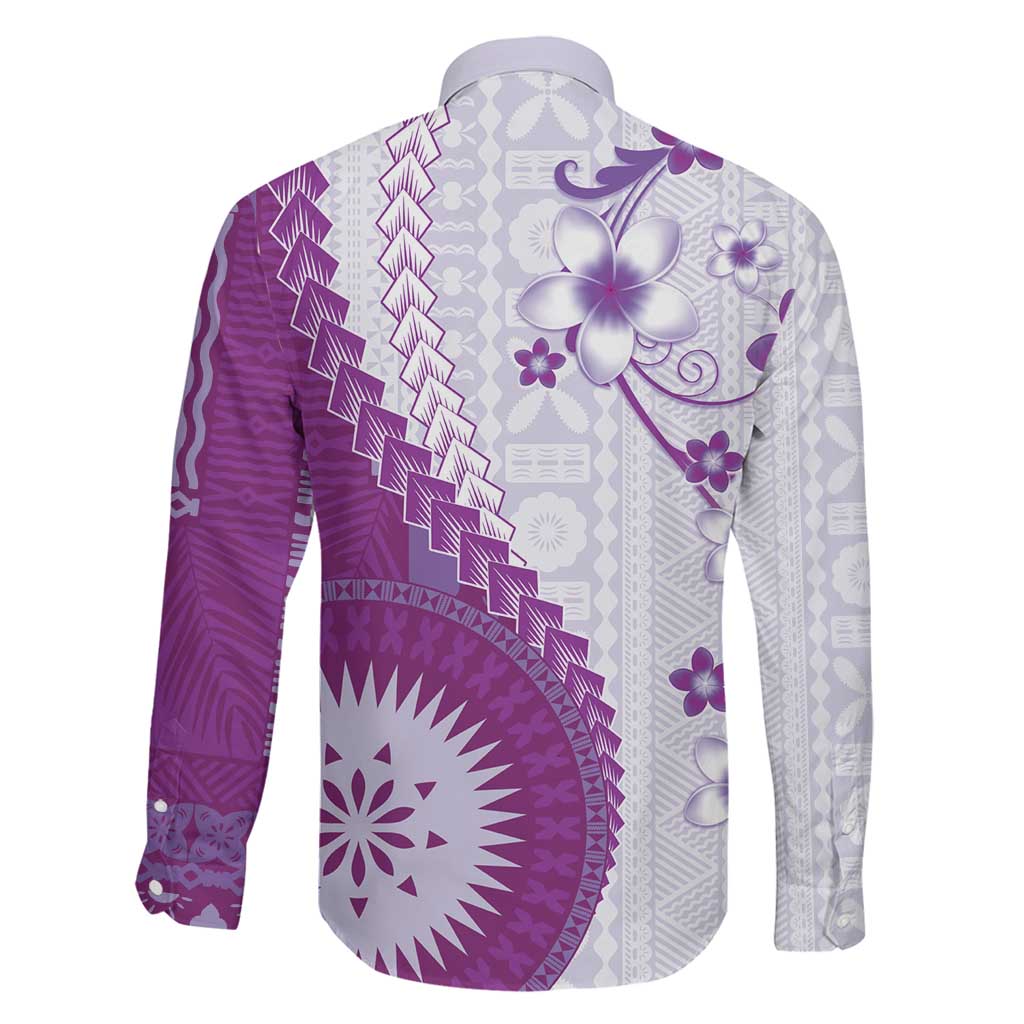 Bula Fiji Family Matching Off Shoulder Maxi Dress and Hawaiian Shirt Violet Plumeria Masi Tapa Pattern LT05 - Polynesian Pride