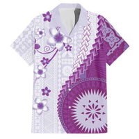 Bula Fiji Family Matching Short Sleeve Bodycon Dress and Hawaiian Shirt Violet Plumeria Masi Tapa Pattern LT05 Dad's Shirt - Short Sleeve Violet - Polynesian Pride