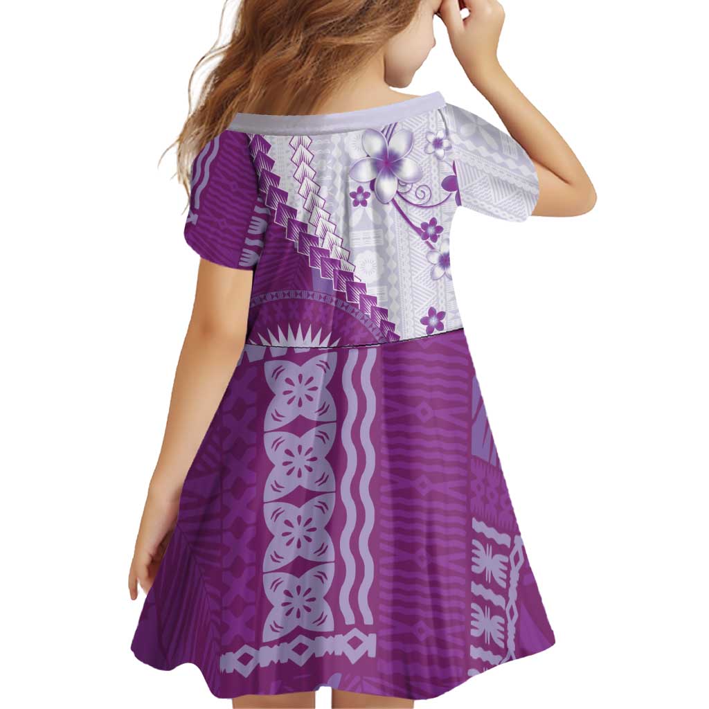 Bula Fiji Family Matching Summer Maxi Dress and Hawaiian Shirt Violet Plumeria Masi Tapa Pattern LT05 - Polynesian Pride