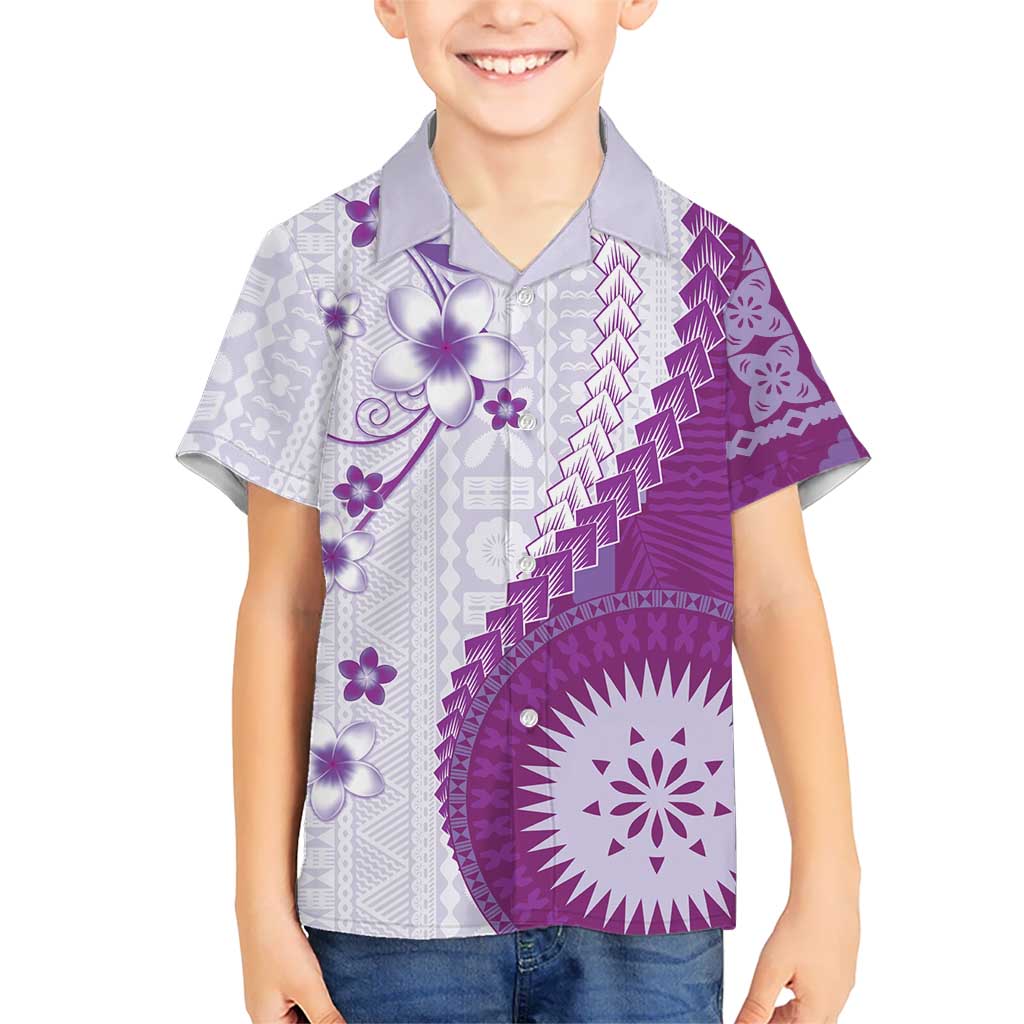Bula Fiji Family Matching Summer Maxi Dress and Hawaiian Shirt Violet Plumeria Masi Tapa Pattern LT05 Son's Shirt Violet - Polynesian Pride