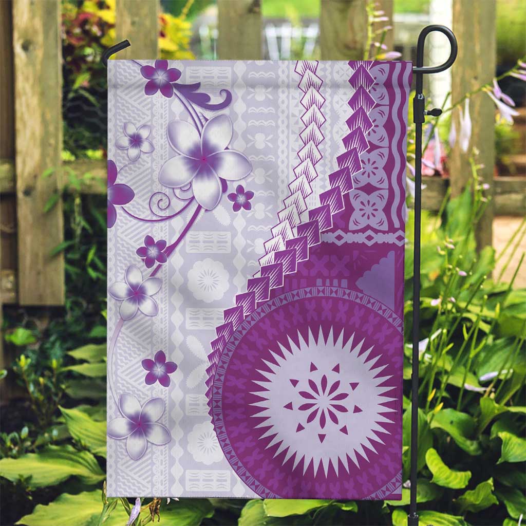 Bula Fiji Garden Flag Violet Plumeria Masi Tapa Pattern - Polynesian Pride