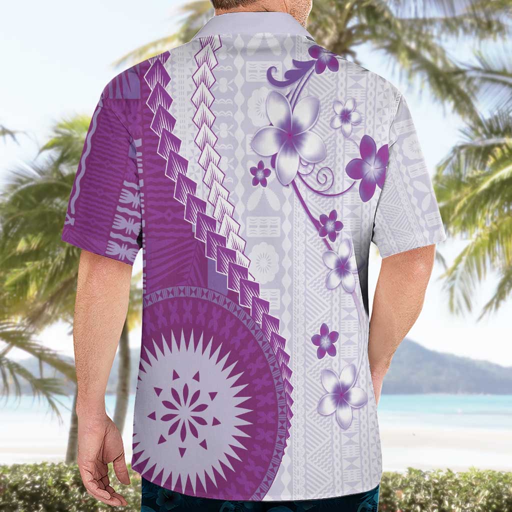 Bula Fiji Hawaiian Shirt Violet Plumeria Masi Tapa Pattern - Polynesian Pride