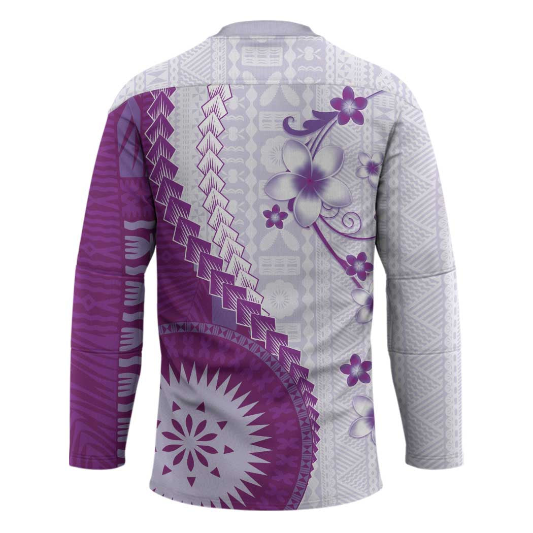 Bula Fiji Hockey Jersey Violet Plumeria Masi Tapa Pattern - Polynesian Pride