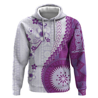Bula Fiji Hoodie Violet Plumeria Masi Tapa Pattern - Polynesian Pride