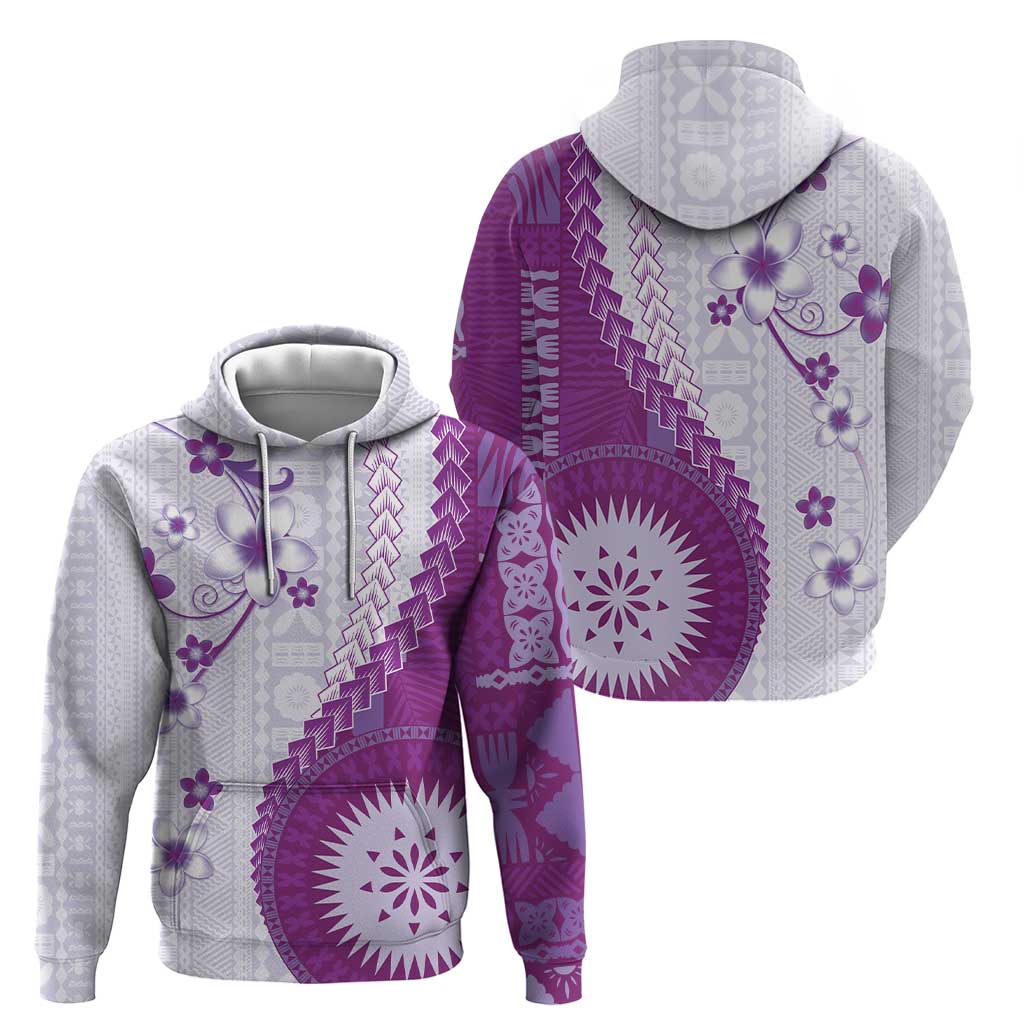 Bula Fiji Hoodie Violet Plumeria Masi Tapa Pattern - Polynesian Pride
