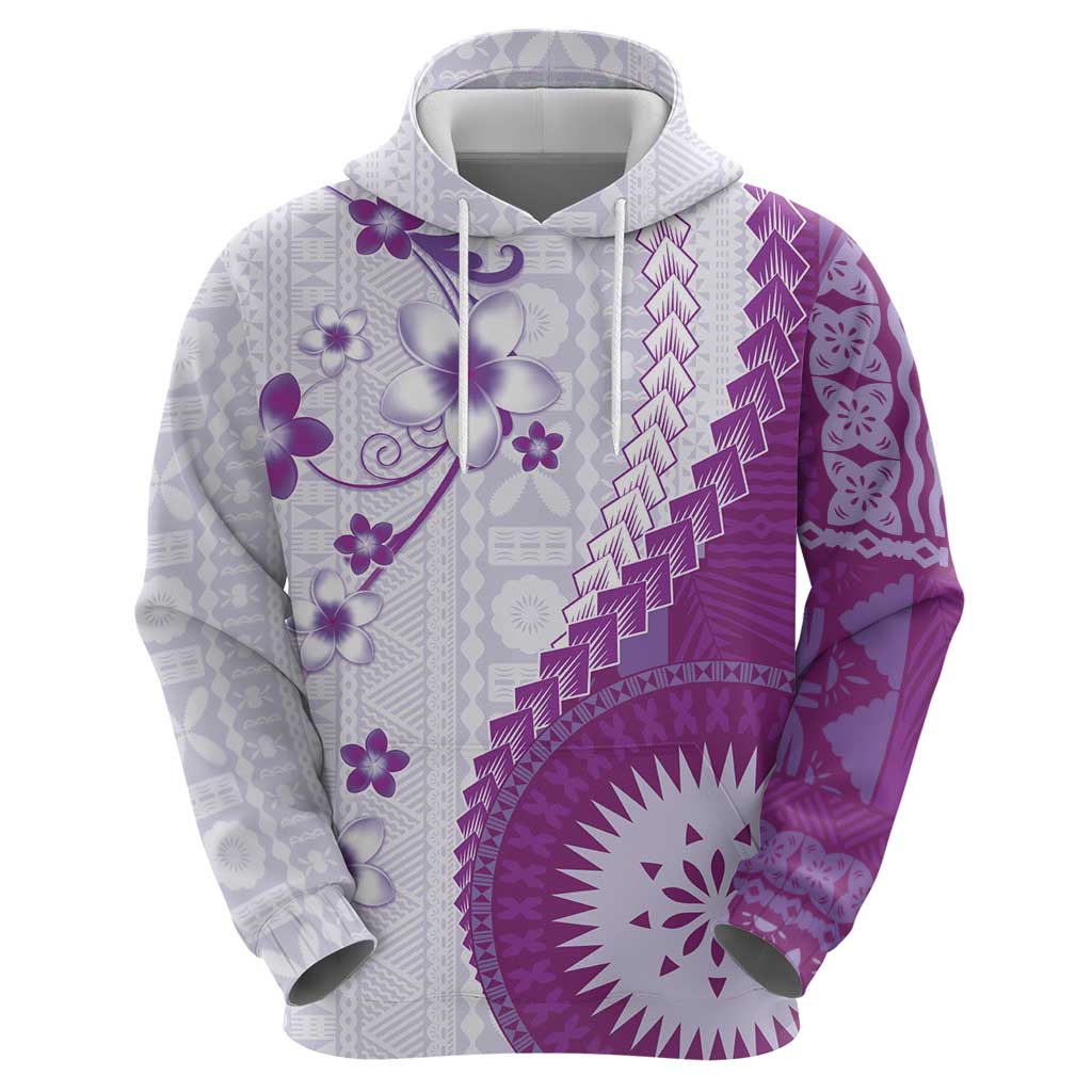 Bula Fiji Hoodie Violet Plumeria Masi Tapa Pattern - Polynesian Pride
