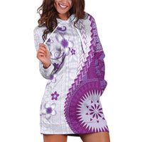 Bula Fiji Hoodie Dress Violet Plumeria Masi Tapa Pattern - Polynesian Pride