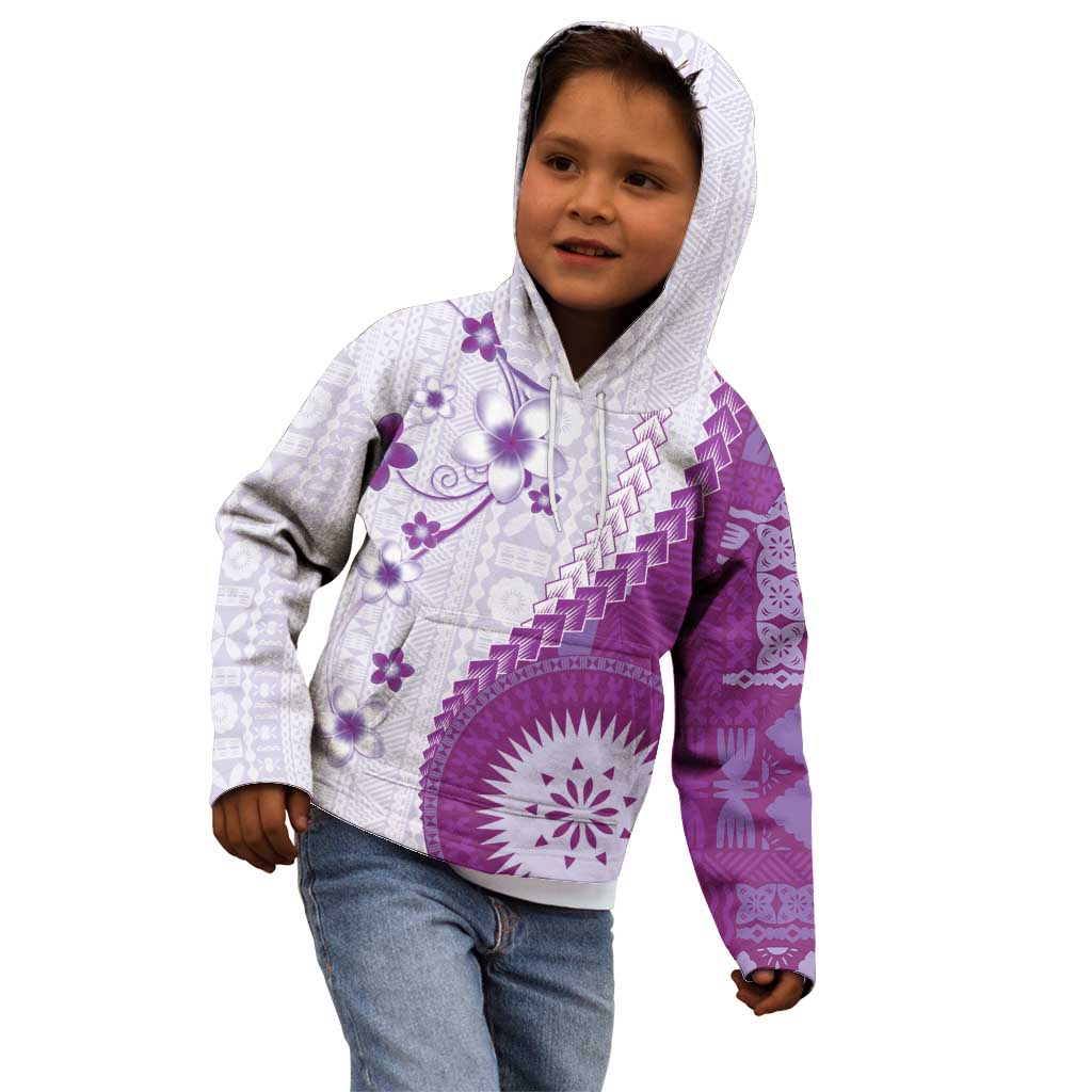 Bula Fiji Kid Hoodie Violet Plumeria Masi Tapa Pattern - Polynesian Pride