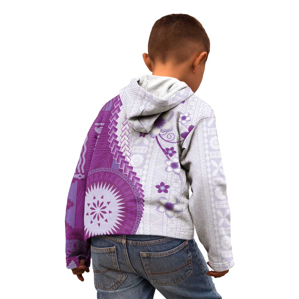 Bula Fiji Kid Hoodie Violet Plumeria Masi Tapa Pattern - Polynesian Pride