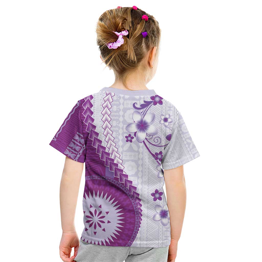 Bula Fiji Kid T Shirt Violet Plumeria Masi Tapa Pattern - Polynesian Pride