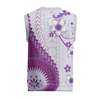 Bula Fiji Christmas Knitted V-Neck Vest Violet Plumeria Masi Tapa Pattern - Polynesian Pride