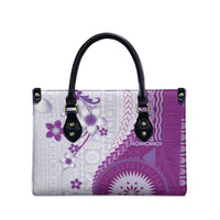 Bula Fiji Leather Bag Violet Plumeria Masi Tapa Pattern - Polynesian Pride