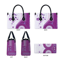 Bula Fiji Leather Bag Violet Plumeria Masi Tapa Pattern - Polynesian Pride