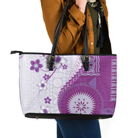 Bula Fiji Leather Tote Bag Violet Plumeria Masi Tapa Pattern LT05 - Polynesian Pride