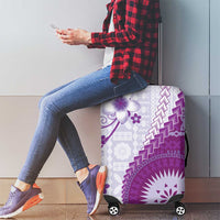 Bula Fiji Luggage Cover Violet Plumeria Masi Tapa Pattern - Polynesian Pride