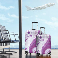 Bula Fiji Luggage Cover Violet Plumeria Masi Tapa Pattern - Polynesian Pride