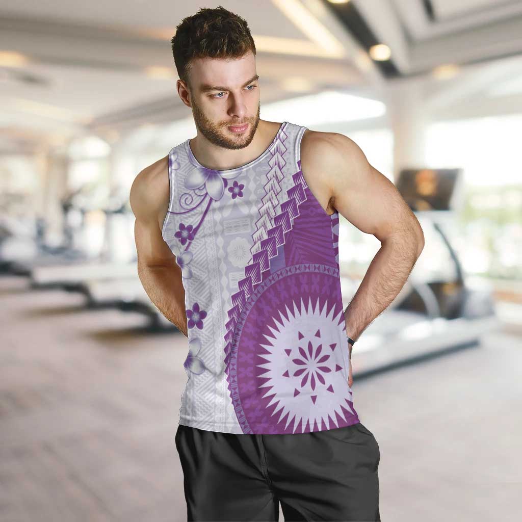 Bula Fiji Men Tank Top Violet Plumeria Masi Tapa Pattern - Polynesian Pride
