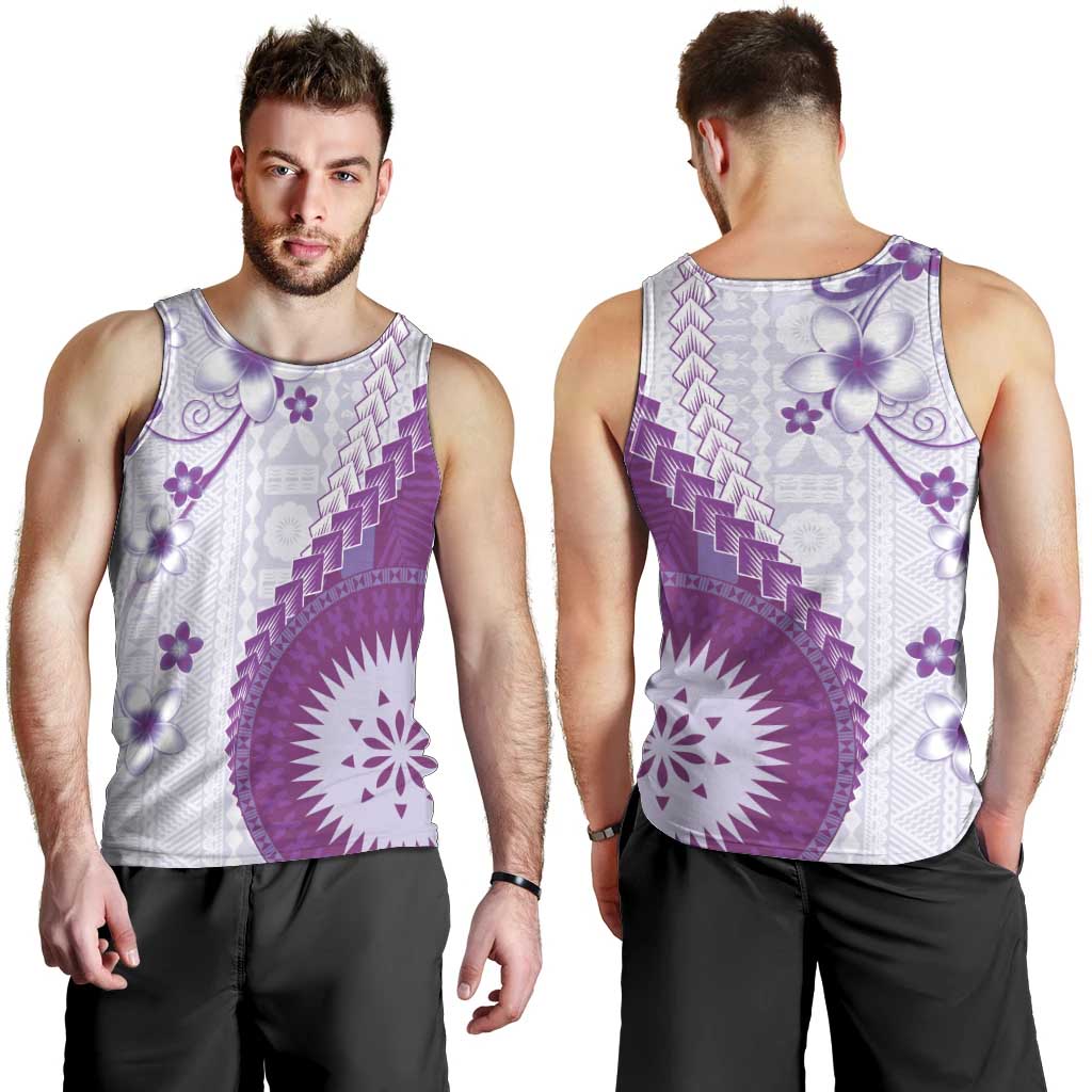 Bula Fiji Men Tank Top Violet Plumeria Masi Tapa Pattern - Polynesian Pride