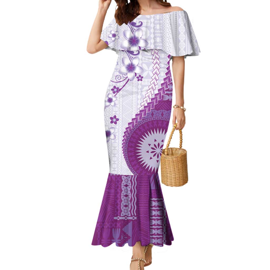 Bula Fiji Mermaid Dress Violet Plumeria Masi Tapa Pattern LT05 Women Violet - Polynesian Pride