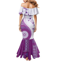 Bula Fiji Mermaid Dress Violet Plumeria Masi Tapa Pattern LT05 - Polynesian Pride