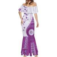 Bula Fiji Mermaid Dress Violet Plumeria Masi Tapa Pattern LT05 - Polynesian Pride