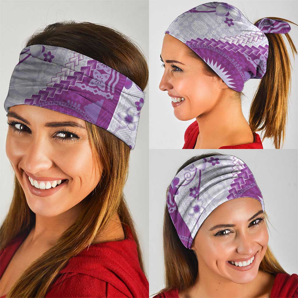 Bula Fiji Neck Gaiter Violet Plumeria Masi Tapa Pattern - Polynesian Pride