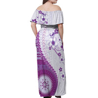 Bula Fiji Off Shoulder Maxi Dress Violet Plumeria Masi Tapa Pattern LT05 - Polynesian Pride