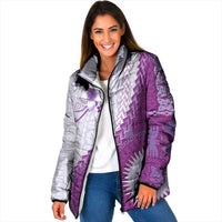 Bula Fiji Padded Jacket Violet Plumeria Masi Tapa Pattern - Polynesian Pride