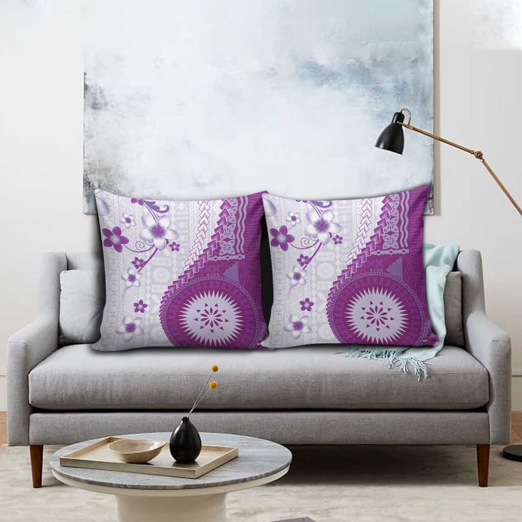 Bula Fiji Pillow Cover Violet Plumeria Masi Tapa Pattern - Polynesian Pride