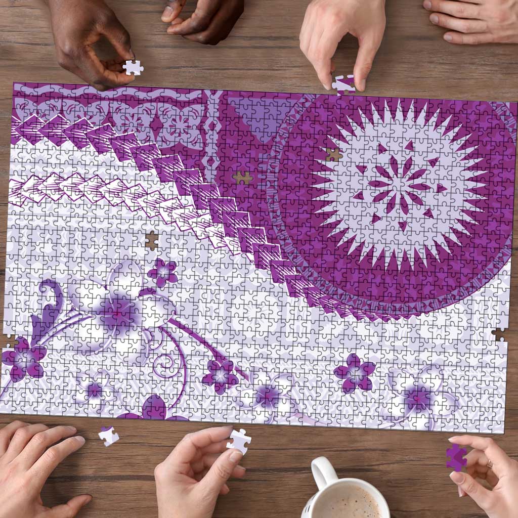 Bula Fiji Puzzle Violet Plumeria Masi Tapa Pattern - Polynesian Pride
