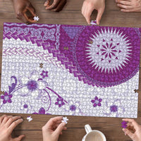 Bula Fiji Puzzle Violet Plumeria Masi Tapa Pattern - Polynesian Pride