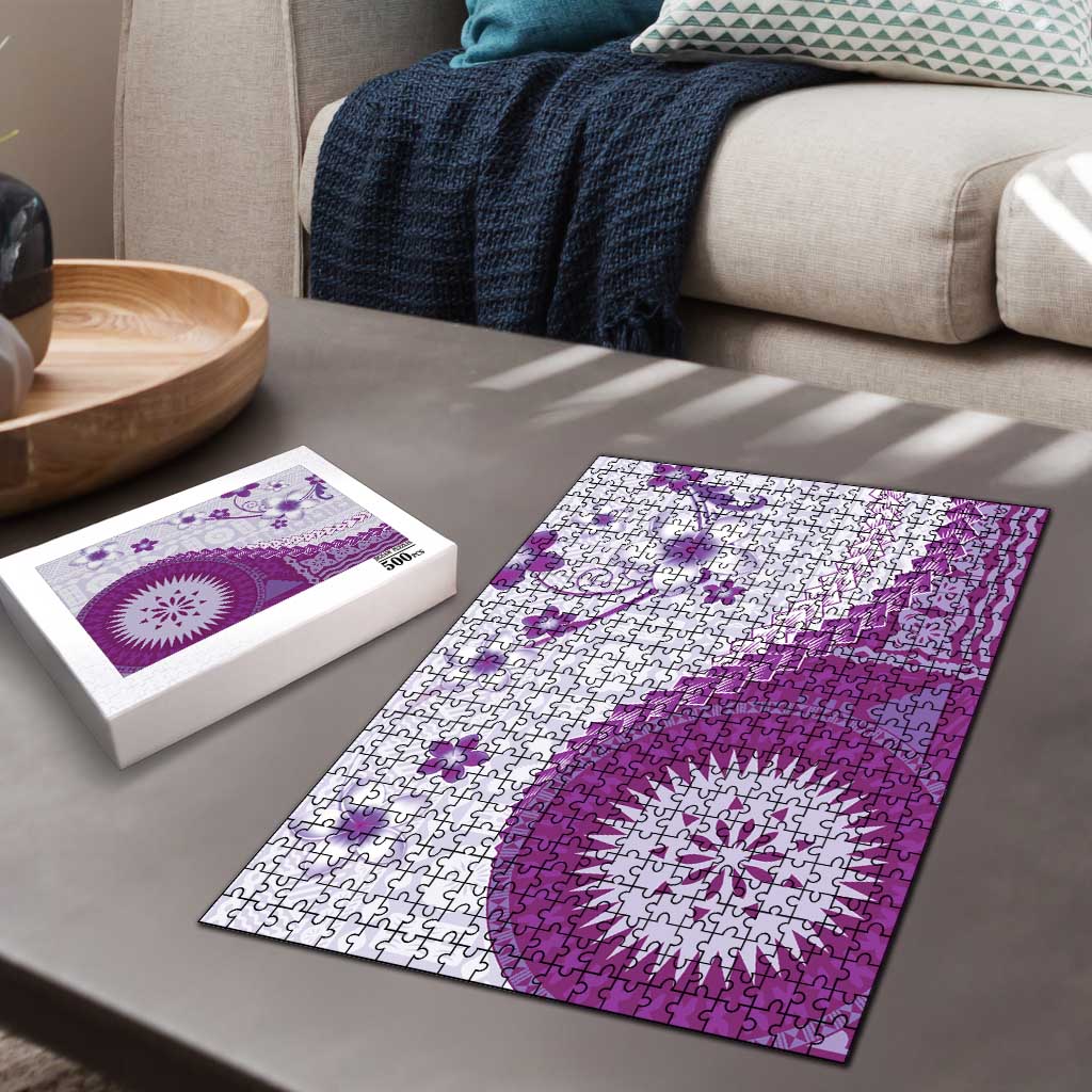 Bula Fiji Puzzle Violet Plumeria Masi Tapa Pattern - Polynesian Pride