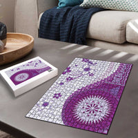 Bula Fiji Puzzle Violet Plumeria Masi Tapa Pattern - Polynesian Pride