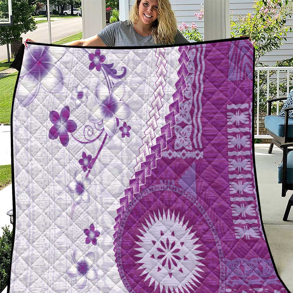 Bula Fiji Quilt Violet Plumeria Masi Tapa Pattern - Polynesian Pride