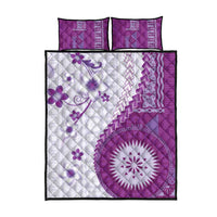 Bula Fiji Quilt Bed Set Violet Plumeria Masi Tapa Pattern - Polynesian Pride