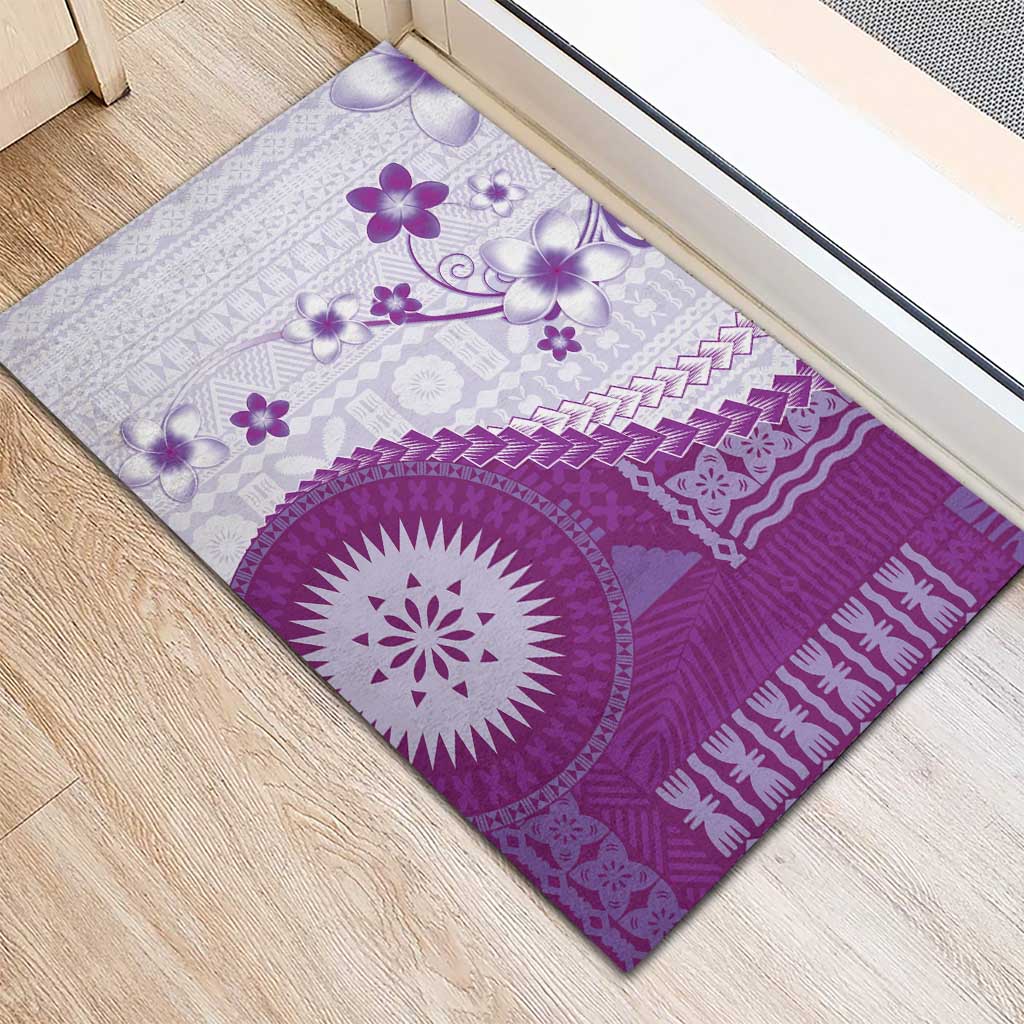 Bula Fiji Rubber Doormat Violet Plumeria Masi Tapa Pattern - Polynesian Pride