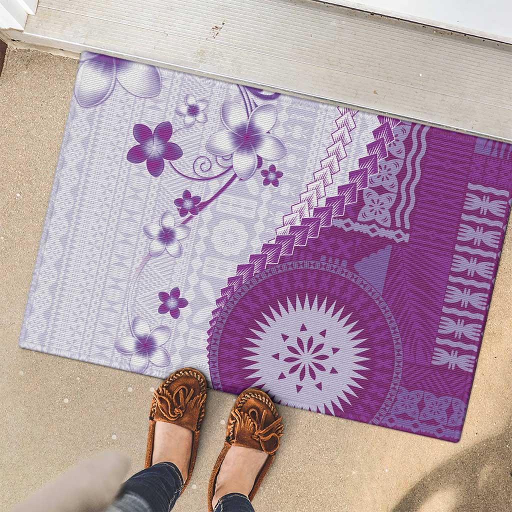 Bula Fiji Rubber Doormat Violet Plumeria Masi Tapa Pattern - Polynesian Pride