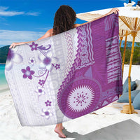 Bula Fiji Sarong Violet Plumeria Masi Tapa Pattern - Polynesian Pride