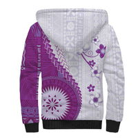 Bula Fiji Sherpa Hoodie Violet Plumeria Masi Tapa Pattern LT05 - Polynesian Pride