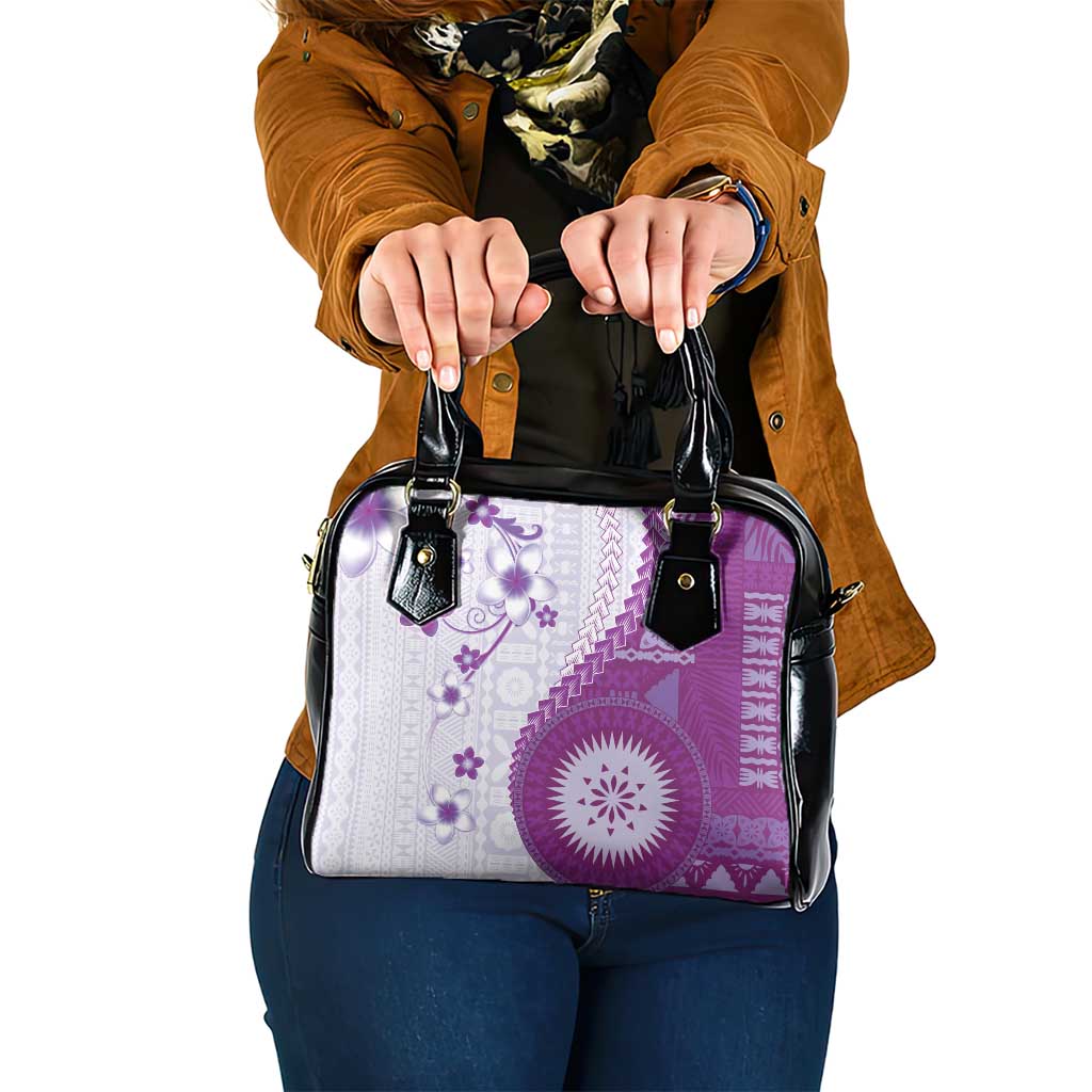 Bula Fiji Shoulder Handbag Violet Plumeria Masi Tapa Pattern - Polynesian Pride