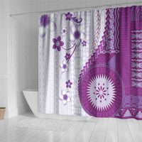 Bula Fiji Shower Curtain Violet Plumeria Masi Tapa Pattern - Polynesian Pride